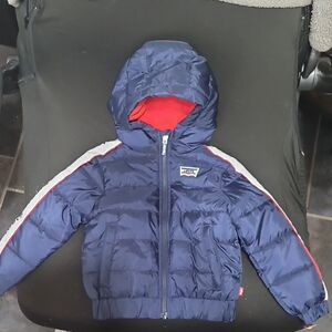 NWT LEVI'S Toddler Blue Puffer Jacket with Red Fleece Lining Size 2T